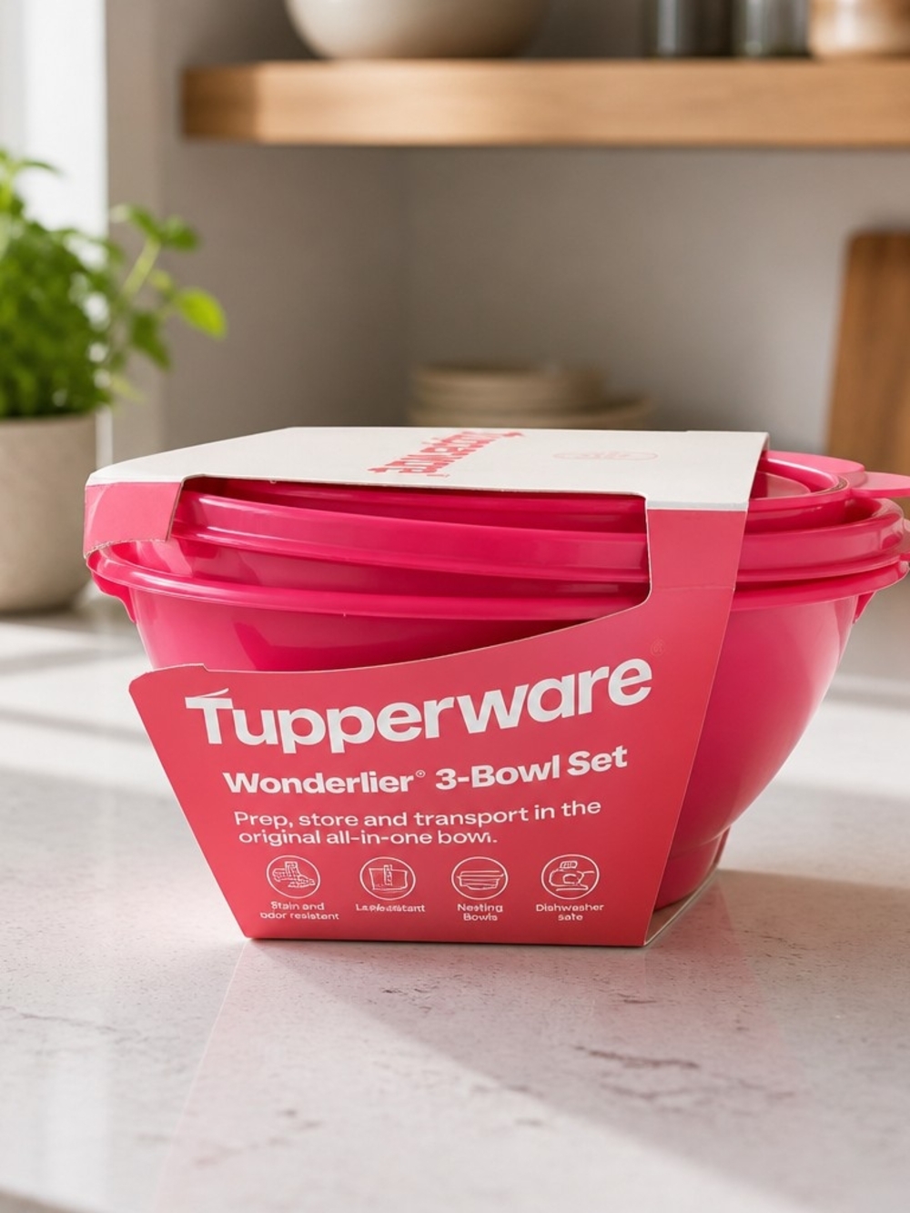 Tupperware Wonderlier 3-Bowl Set - Bright Pink
